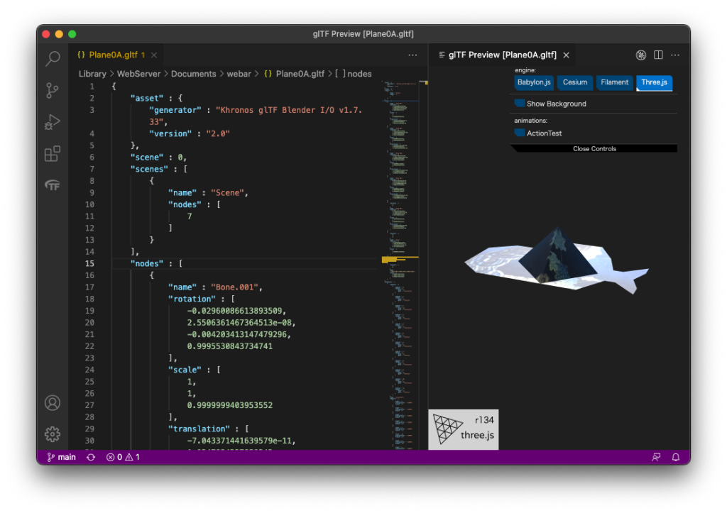 GlTF Tools for VSCode を改造して glTF2.0のモデルをGrimoire.jsでプレビューする